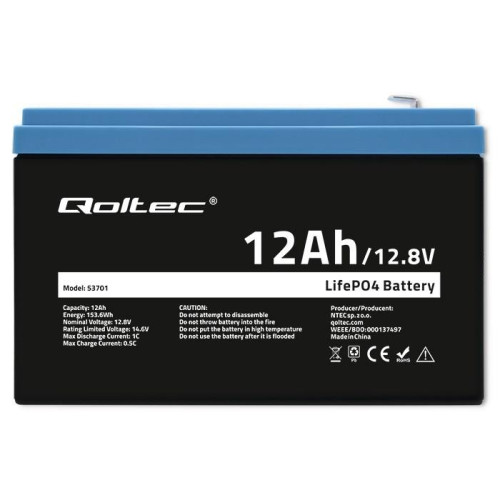 Qoltec Akumulator LiFePO4 Litowo-Żelazowo-Fosforanowy 12.8V 12Ah 153.6Wh BMS-15879613