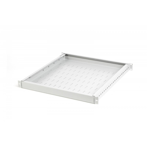 Półka do szaf regulowana 19 cali, 1U, gł. 500-900 mm, nośność 100kg, mocowanie w 4 punktach, szara, śruby w kompl