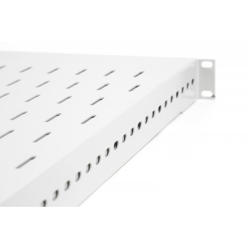 Półka do szaf regulowana 19 cali, 1U, gł. 500-900 mm, nośność 100kg, mocowanie w 4 punktach, szara, śruby w kompl