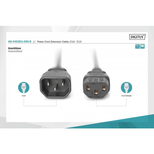 Kabel przedłużający zasilający Typ IEC C14/IEC C13 M/Ż czarny 5m-15925986