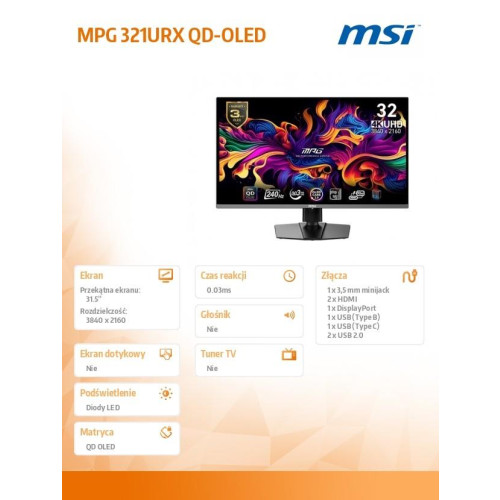 Monitor 31.5 cala MPG 321URX QD-OLED QD-OLED/LED/UHD/Flat/240Hz/czarny-15926322