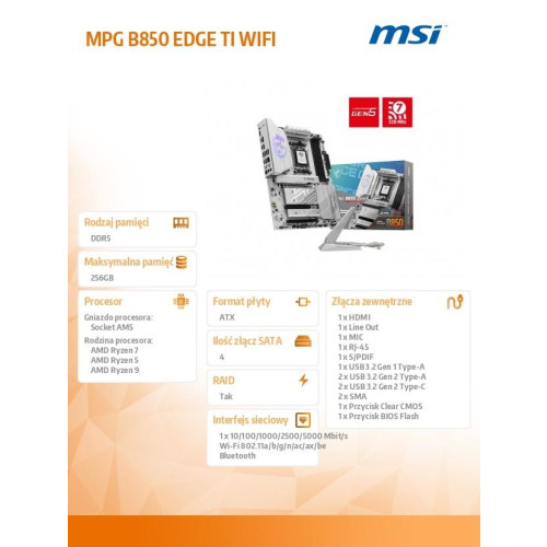 Płyta główna MPG B850 EDGE TI WIFI AM5 4DDR5 ATX-15927654