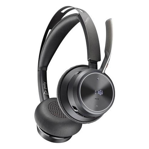 Zestaw słuchawkowy Voyager Focus 2 certyfikatem Microsoft Teams USB-C-C z podstawką ładującą, przejściówka USB-C
