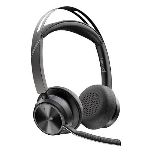 Zestaw słuchawkowy Voyager Focus 2 certyfikatem Microsoft Teams USB-C-C z podstawką ładującą, przejściówka USB-C
