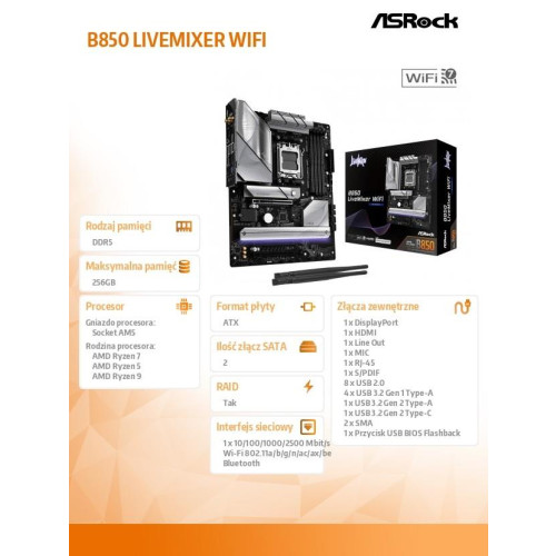 Płyta główna B850 LIVEMIXER WIFI AM5 4DDR5 USB3.2 ATX-15928119