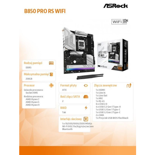 Płyta główna B850 PRO RS WIFI AM5 4DDR5 ATX-15928120