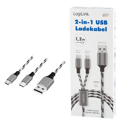 Kabel USB2.0 A/M do micro USB + USB-C, 1.2m-15928735