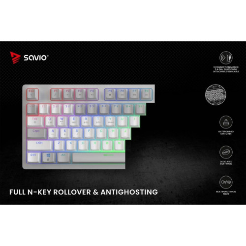 Klawiatura mechaniczna bezprzewodowa PHENIX WHITE Gateron Red Pro, ABS-15929030