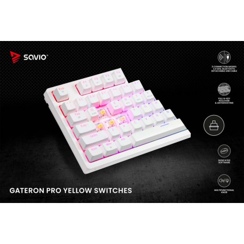 Klawiatura mechaniczna bezprzewodowa PHENIX WHITE Gateron Red Pro, ABS-15929031
