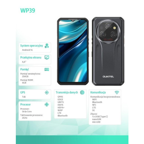 Smartfon WP39 5G 6/256GB IP69K Szary-15931937