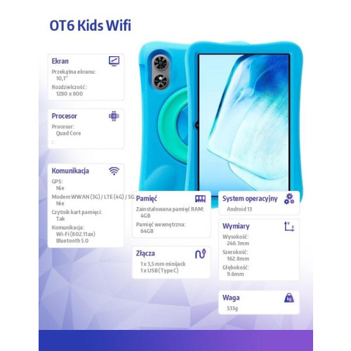 Tablet OT6 Kids Wifi 10 cali 4/64GB Szary-15932001