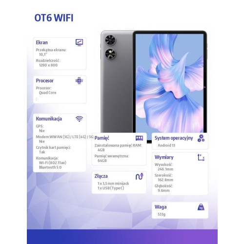 Tablet OT6 Wifi 10,1 cala 4/64GB Szary-15932050