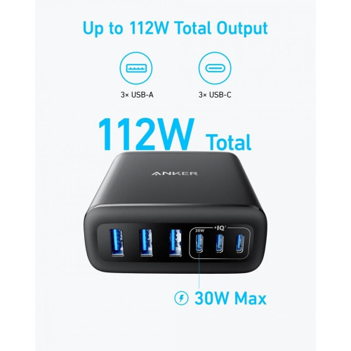 Ładowarka GaN 112W 3xUSB-A 3xUSB-C czarna-15933175