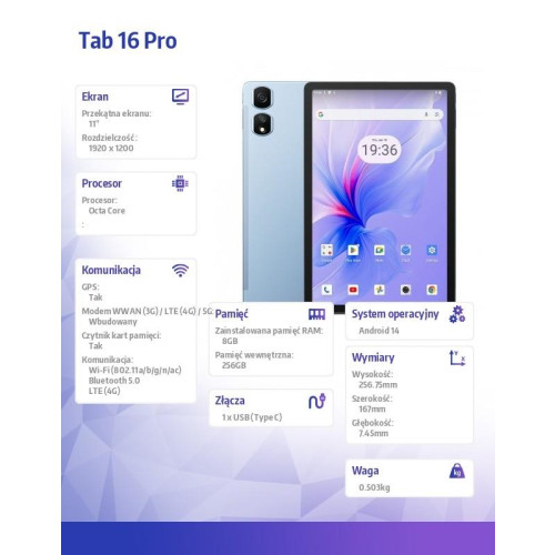 Tablet TAB 16 Pro LTE 11 cali 8/256GB 7700 mAh Niebieski-15935386