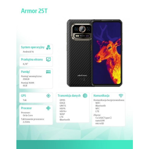 Smartfon Armor 25T 4G 6/256GB IP69K termowizja Frost Black-15935929