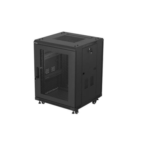 Szafa instalacyjna rack stojąca 19 cali 15U 600x600 drzwi perforowane czarna (Flat pack)