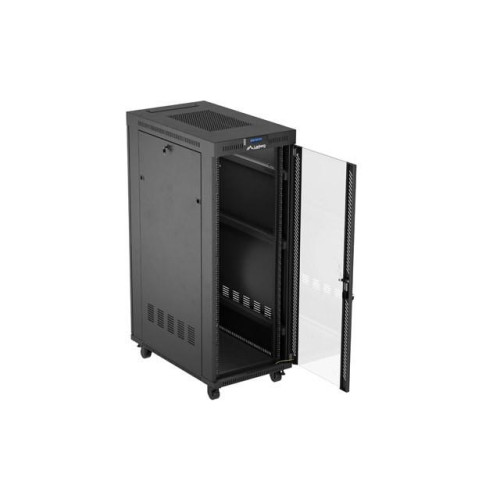 Szafa instalacyjna rack stojąca 19 cali 32U 600x1000 drzwi przeszklone LCD czarna (Flat pack)-15936806