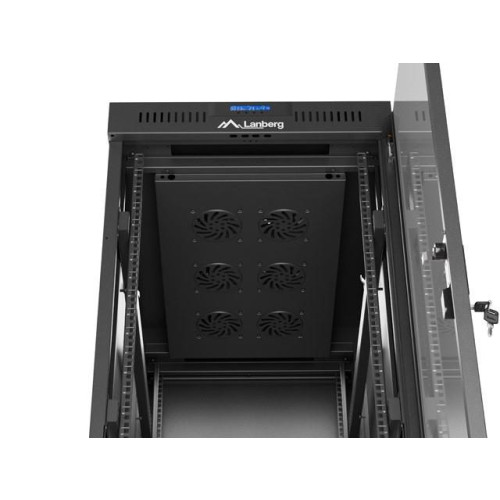 Szafa instalacyjna rack stojąca 19 cali 32U 600x1000 drzwi przeszklone LCD czarna (Flat pack)-15936810