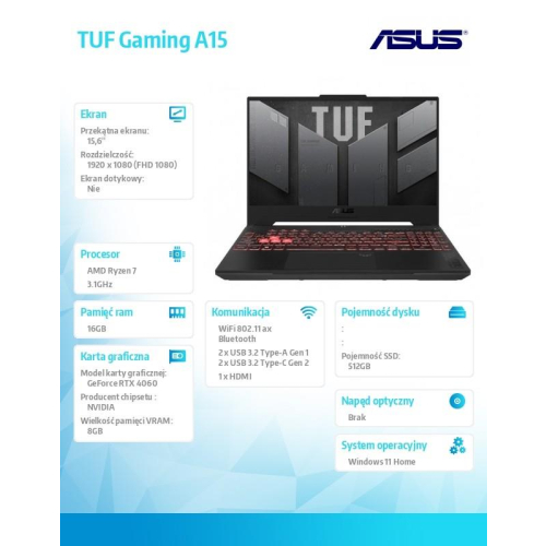 Notebook TUF Gaming A15 FA507NVR-LP017W R7-7435HS 16GB/512GB/4060-15983736