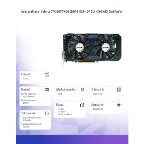 Karta graficzna - Geforce GTX1660Ti 6GB GDDR6 192 bit DP DVI HDMI ATX Dual Fan V4-15983856