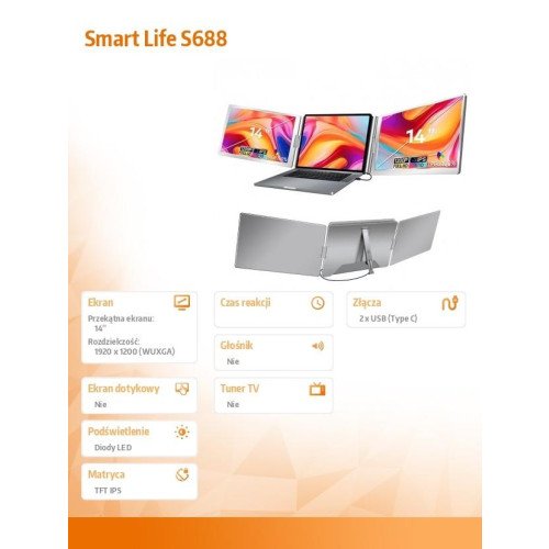 Przenośne monitory do laptopa Smart Life S688 14'', 2 monitory IPS,1920x1200-15984018