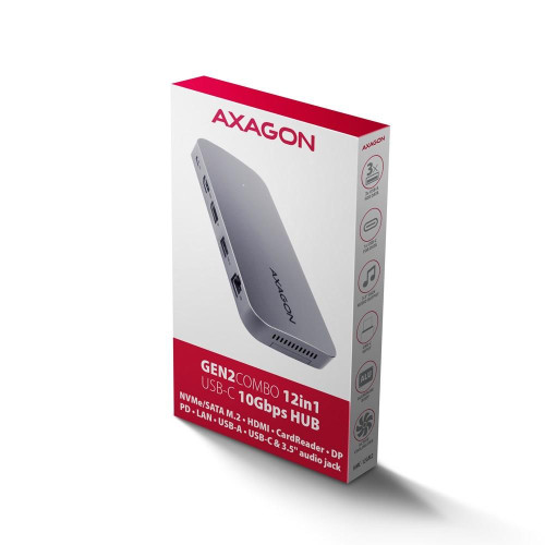 Axagon HMC-12GM2 stacja dokująca Przewodowa USB 3.2 Gen 2 (3.1 Gen 2) Type-C Szary-15994082