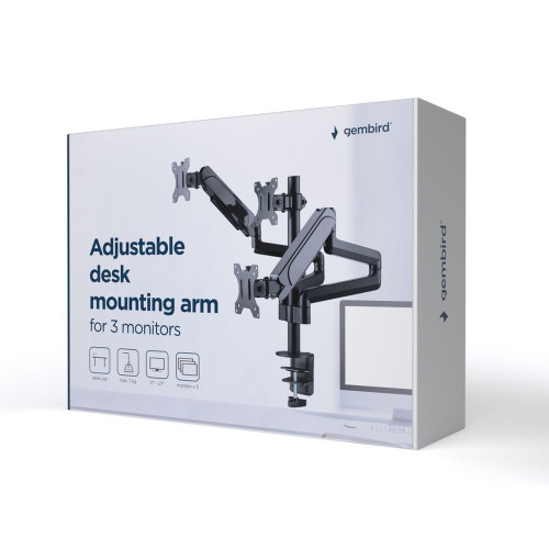 GEMBIRD BIURKOWE REGULOWANE RAMIĘ/UCHWYT NA 3 MONITORY 17-27, VESA 100X100MM, DO 7 KG-16052788