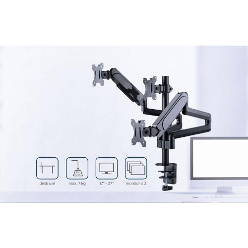 GEMBIRD BIURKOWE REGULOWANE RAMIĘ/UCHWYT NA 3 MONITORY 17-27, VESA 100X100MM, DO 7 KG-16052801