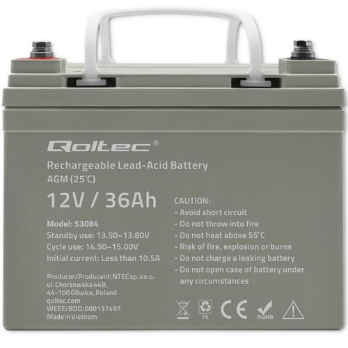 Qoltec Akumulator AGM | 12V | 36Ah | Bezobsługowy | Wydajny | LongLife | do UPS, skutera-16123878