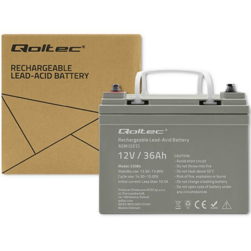 Qoltec Akumulator AGM | 12V | 36Ah | Bezobsługowy | Wydajny | LongLife | do UPS, skutera-16123879