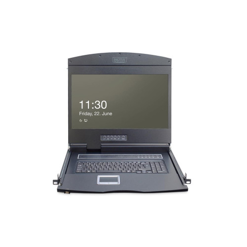 Digitus Konsola modułowa z monitorem TFT o przekątnej 19” (48,3 cm), 16-portowym przełącznikiem KVM & touchpadem, 