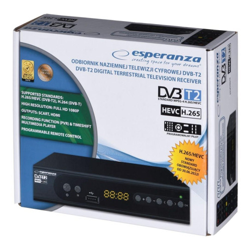 ESPERANZA TUNER DVB-T2 H.265/HEVC EV106P-16195546