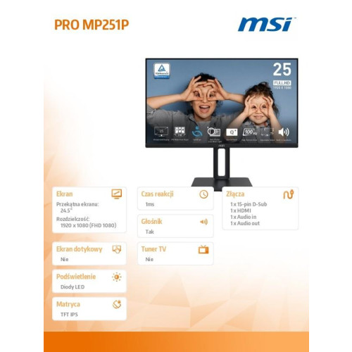 Monitor PRO MP251P 24.5 cala/LED/FHD/Flat/100Hz/Czarny-16389546