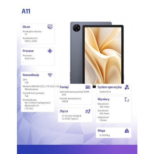 Tablet A11 4G 11 cali 4GB/256GB Space Grey-16389912