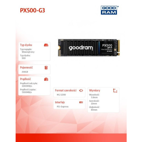 Dysk SSD PX500-G3 256GB M.2 PCIe 3x4 NVMe-16392024
