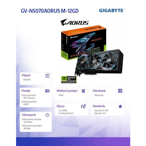 Karta graficzna RTX 5070 AORUS MASTER 12GB GDDR7 192bit HDMI/DP-16392203
