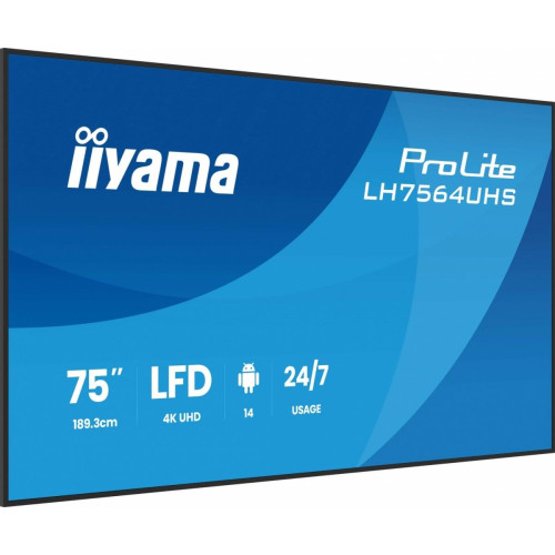 Monitor 75 cali LH7564UHS-B1AG, 24/7,VA,ANDROID14,4K,500cd,5000:1, 2xHDMI ,USB-C,RJ45, RS-232c, IR, 2x10W, 2xUSB, UCH
