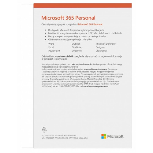 M365 Personal PL 1Y 1U 5D Win/Mac EP2-32454-16393582