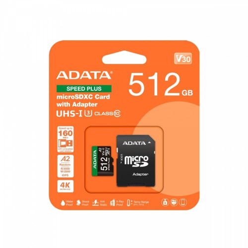 Karta microSD Speed Plus 512GB UHS1 U3 V30 A2 180/160 MB/s-16396502