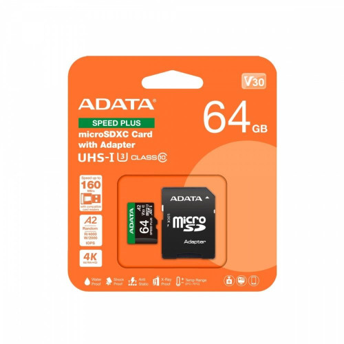 Karta microSD Speed Plus 64GB UHS1 U3 V30 A2 160/140 MB/s-16396505
