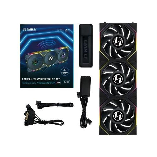 Lian Li UNI FAN TL Wireless LCD Lüfter, ARGB, PWM, 3er-Pack inkl. Controller - 120 mm, schwarz