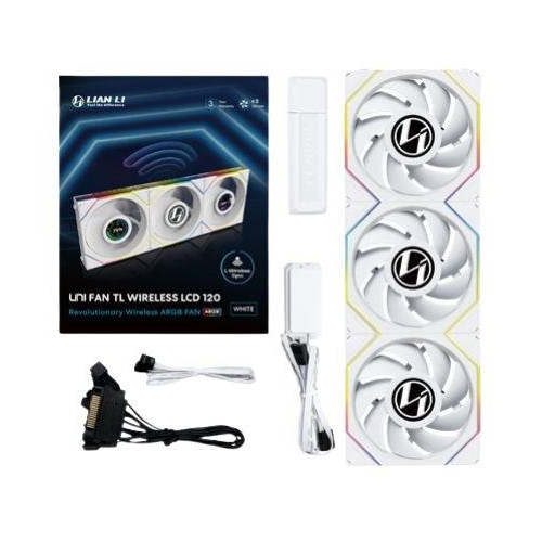 Wentylator Lian Li UNI FAN TL Wireless LCD Lüfter, ARGB, PWM, 3er-Pack inkl. Controller - 120 mm, biały