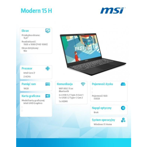 Notebook Modern 15 H C13M-201PL Windows11Home/i7-13620H/16GB/512SSD/IntUHD/15.6 cala-16482672