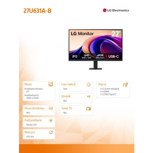 Monitor 27U631A-B QHD 100Hz IPS HDR10 27 cali-16483095