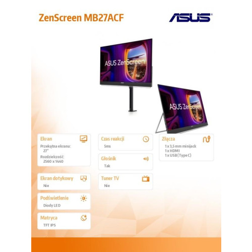 Monitor 27 cali MB27ACF ZEN SC IPS QHD100Hz USB-C HDMI-16483113