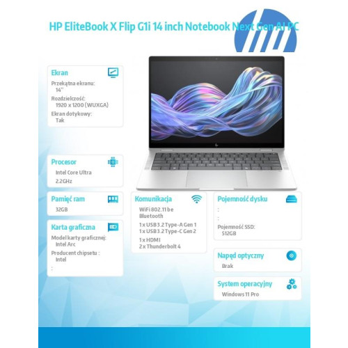 Notebook EliteBook X Flip G1i U7 258V 512GB/32GB/W11P/14.0 B9ZX4ET-16483221