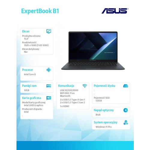 Notebook ExpertBook B1 B1503CVA-S70175X i5-1335U/32GB/512GB/W11P-16483347