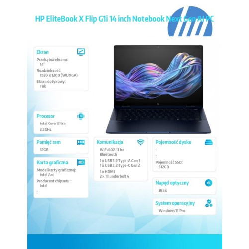 Notebook EliteBook X Flip G1i U7 258V 512GB/32GB/W11P/14 B9ZX8ET-16528039