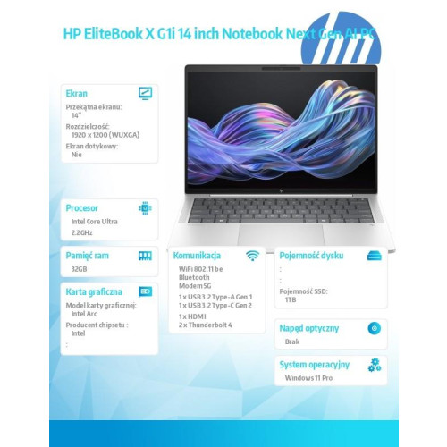 Notebook EliteBook X G1i U7 258V 1TB/32GB/W11P/14 B9ZY2ET-16528043