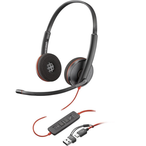 Poly Blackwire 3220 Stereo USB-C Black Headset +USB-C/A Adapter (Bulk)-16599882